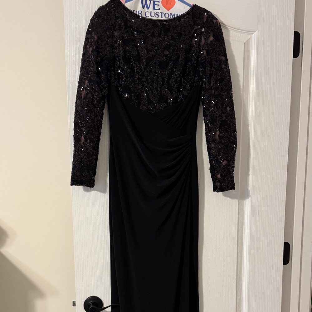 Ralph Lauren Black Sequin Long Sleeve Formal Dress